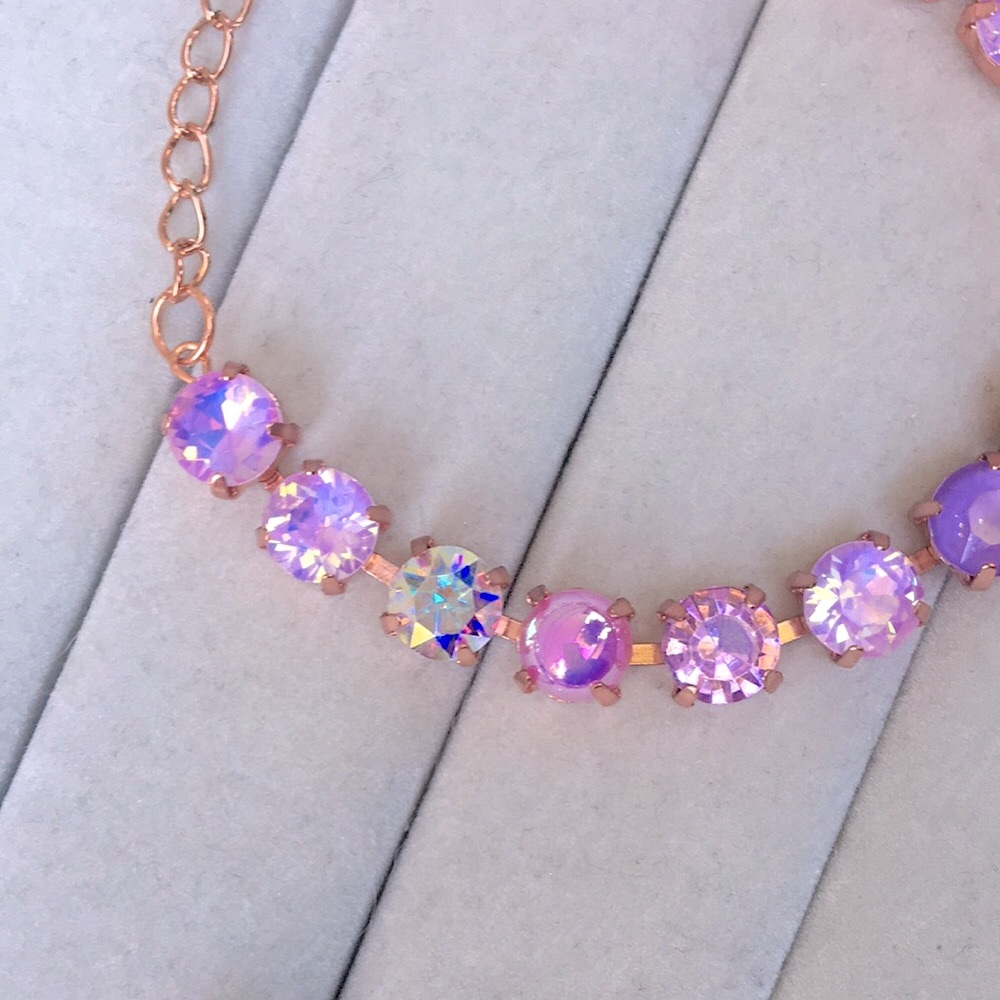Amethyst + Iridescent Pink + Purple Opal Rose Gold Crystal Tennis Bracelet - Picture 5 of 6
